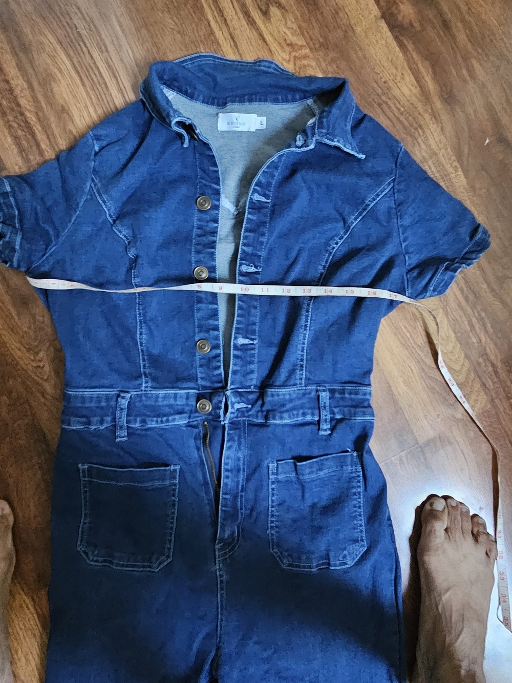 Windsor Dark Blue Denim Short Sleeve Overalls Jumpsuit - Picture 4 of 8